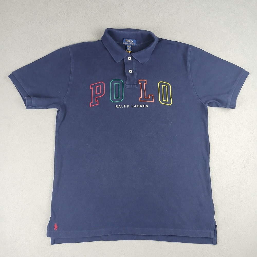 Polo Ralph Lauren Polo Shirt Boys XL Navy Blue Multi Color Logo Short Sleeve